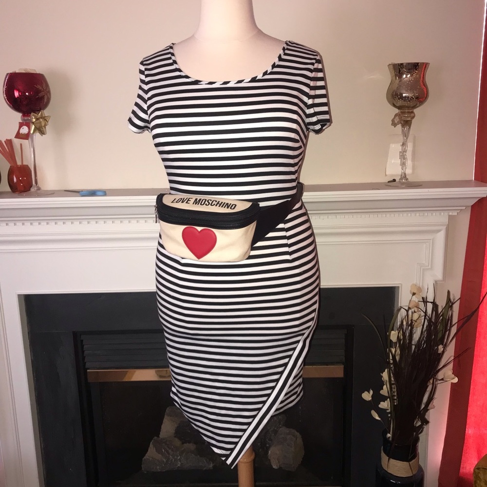 Janette |  Plus Size Pinstriped Asymmetrical Dress​